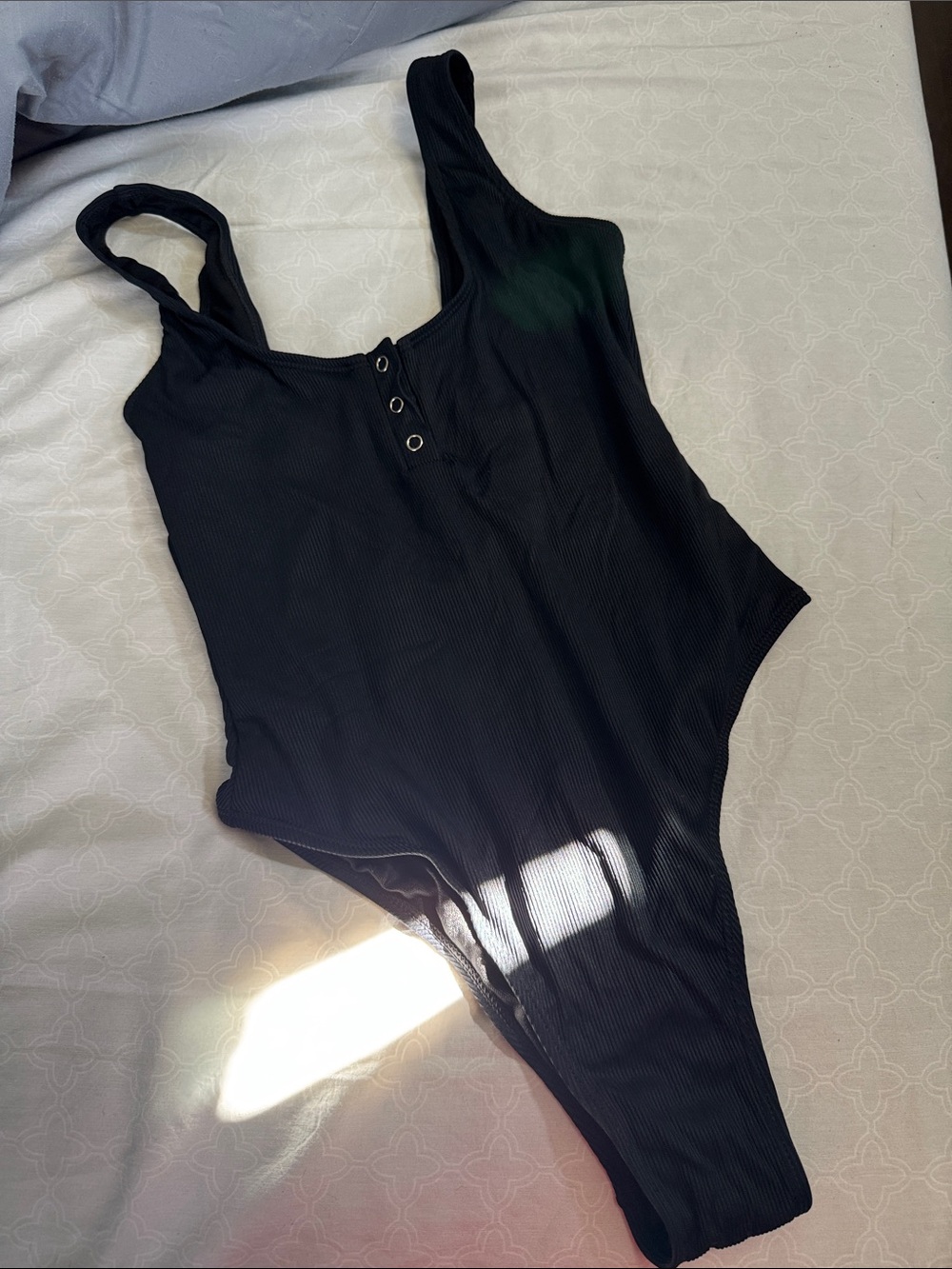 Women’s Black Ribbed One-Piece Swimsuit